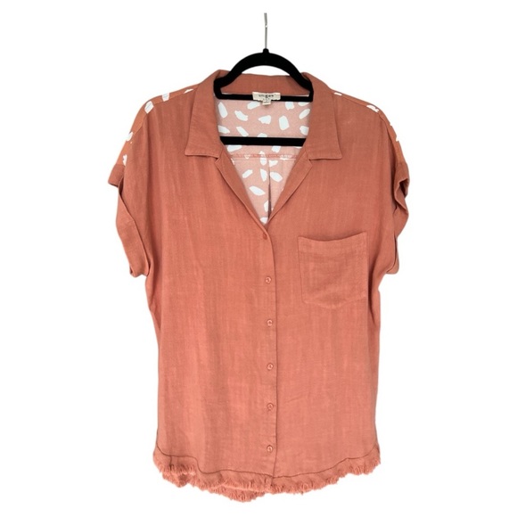 Umgee apricot dalmatian linen blend button down top size small - Picture 1 of 6